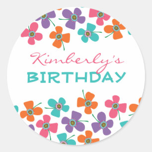 Colorful Fun Daisies Pop Girl Birthday Party Favor Classic Round Sticker