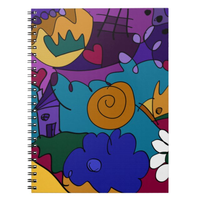 Colorful, Fun Doodle Art Spiral Notebook Journal (Front)
