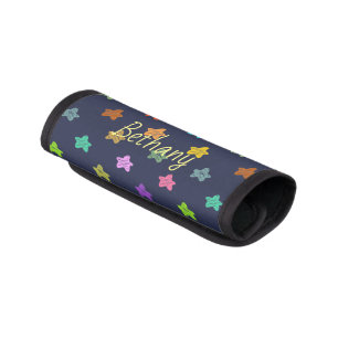 Colorful Fun Doodle Stars on Blue Personalised Luggage Handle Wrap