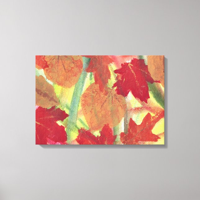 Colorful Fun Fall Autumn Leaves Wrapped Canvas Print (Front)