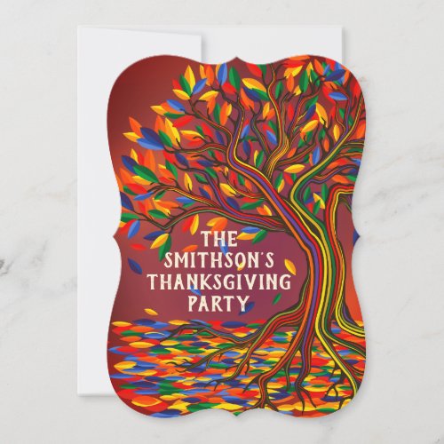 Colorful Fun Fall Tree Thanksgiving Meetup Party Invitation