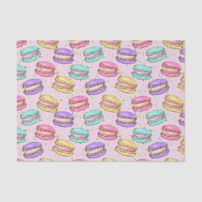 Colorful Fun Faux Glitter Macaron Cookies Pattern Tissue Paper (Front)