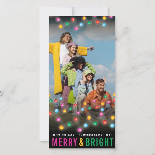 Colorful Fun Festive Christmas Lights Glow Photo Holiday Card (Front)