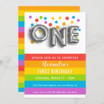 Colorful Fun First Birthday Rainbow Personalized Invitation by Ricaso_Occasions at Zazzle