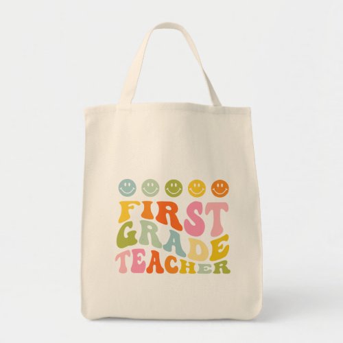 Colorful Fun First Grade Teacher Custom Name Tote Bag