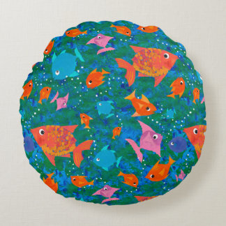 Colorful Fun Fish in the Sea Round Pillow