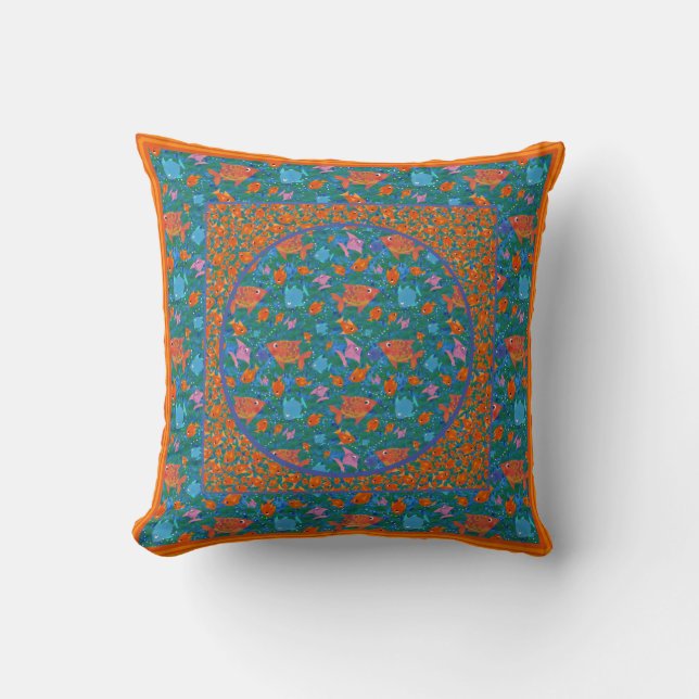 Colorful Fun Fish Swimming in the Sea Throw Pillow (Front)