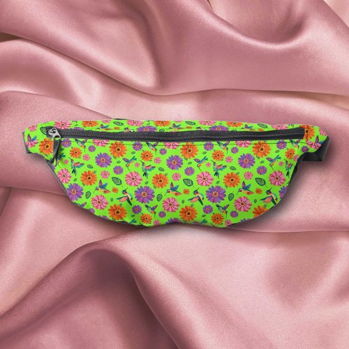 Colorful Fun Flowers and Hummingbirds Pattern Fanny Pack