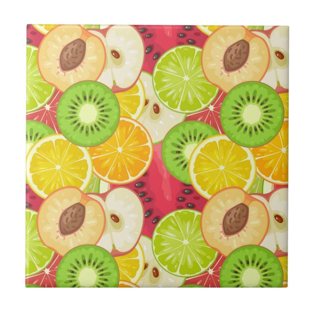 Colorful Fun Fruit Pattern Ceramic Tile (Front)
