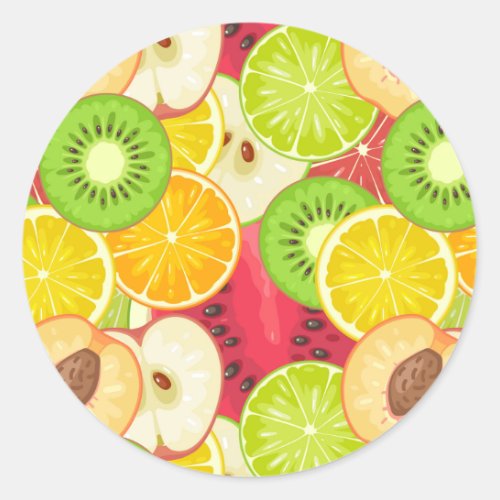 Colorful Fun Fruit Pattern Classic Round Sticker