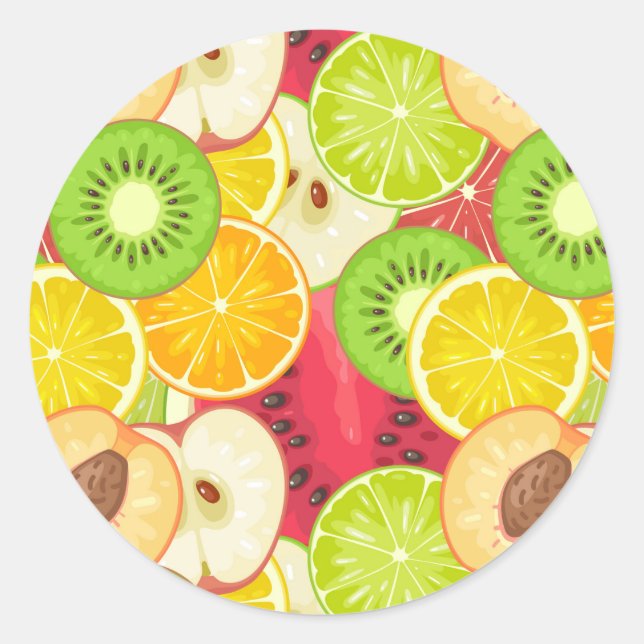 Colorful Fun Fruit Pattern Classic Round Sticker (Front)