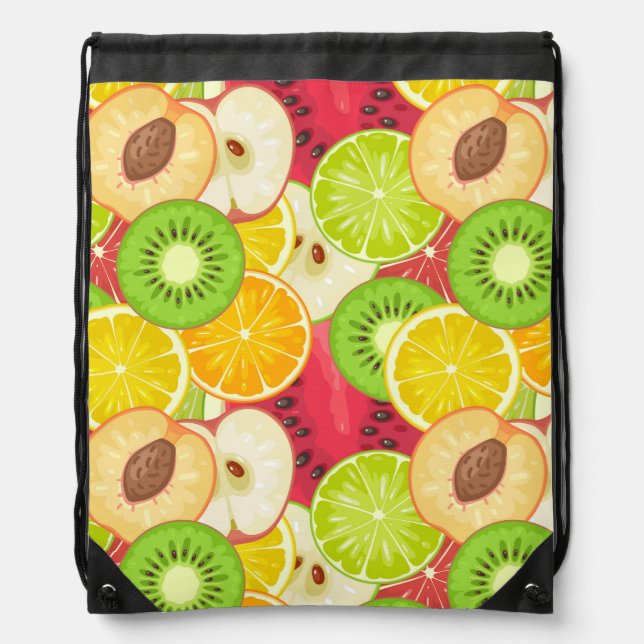 Colorful Fun Fruit Pattern Drawstring Bag (Front)