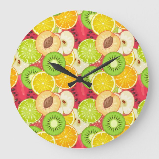 Colorful Fun Fruit Pattern Large Clock (Front)