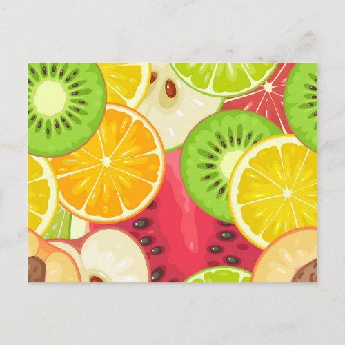 Colorful Fun Fruit Pattern Postcard