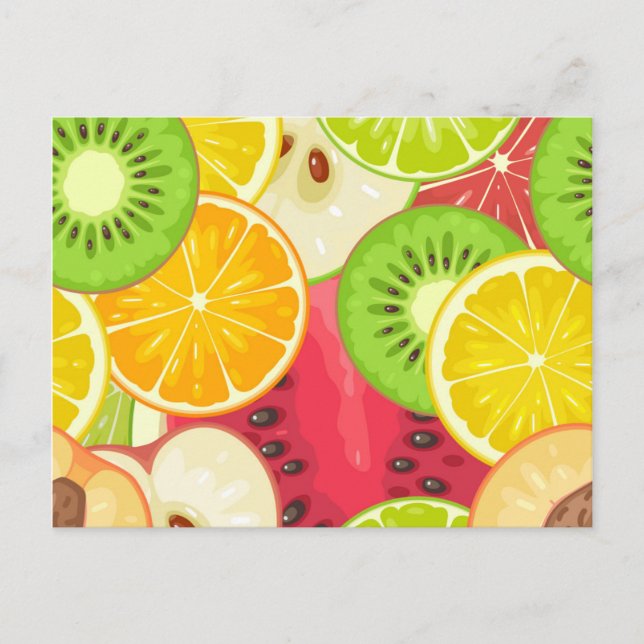 Colorful Fun Fruit Pattern Postcard (Front)
