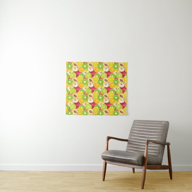 Colorful Fun Fruit Pattern Tapestry (In Situ (Horizontal))