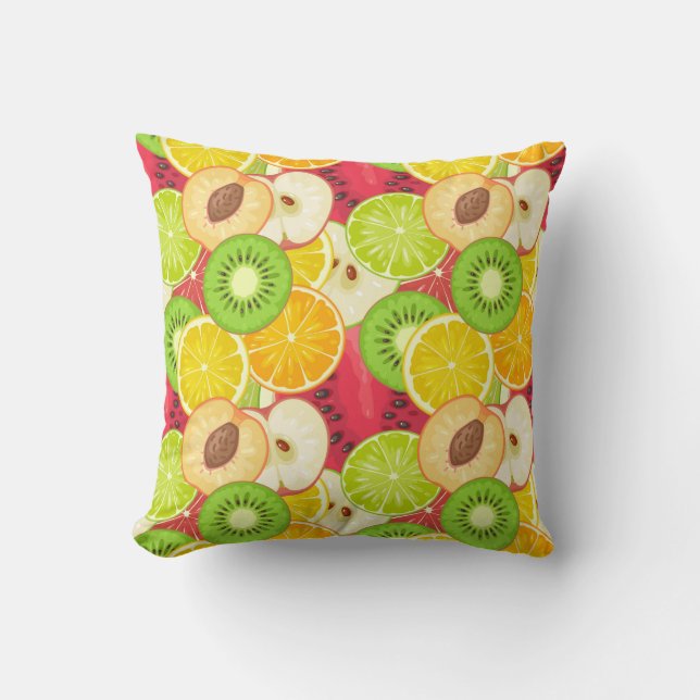 Colorful Fun Fruit Pattern Throw Pillow (Front)