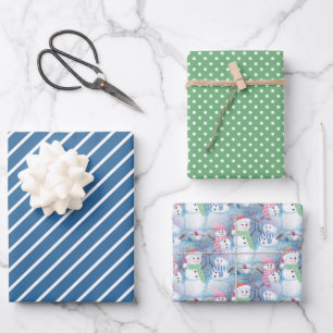 Colorful Fun Funny Holiday Snowmen Art Pattern Wrapping Paper Sheets