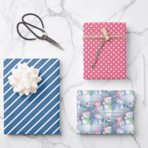 Colorful Fun Funny Holiday Snowmen Art Pattern Wrapping Paper Sheets
