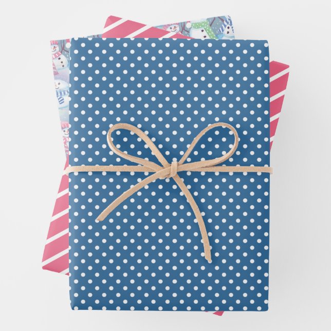 Colorful Fun Funny Holiday Snowmen Pattern Wrapping Paper Sheets (In situ)