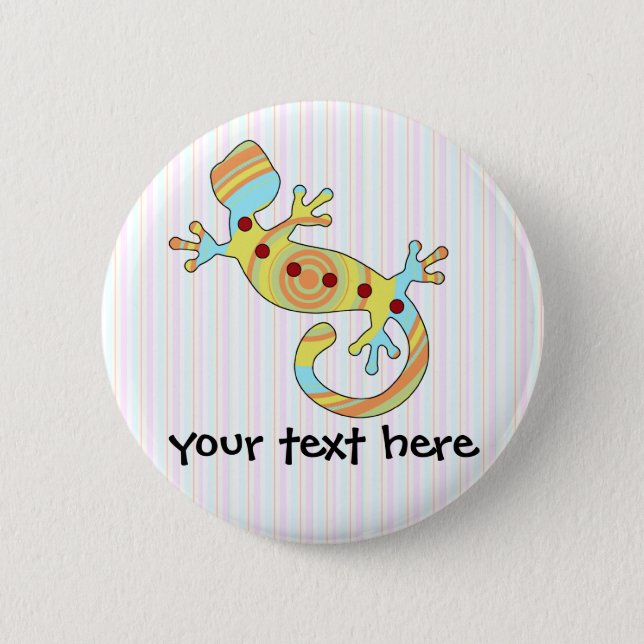 Colorful Fun Gecko Lizard Pinback Button (Front)
