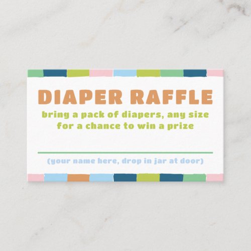 Colorful Fun Gender Neutral Baby Diaper Raffle Business Card