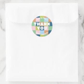 Colorful Fun Gender Neutral Blocks Thank You Favor Classic Round Sticker by 2BirdStone at Zazzle