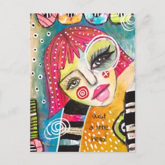 Colorful Fun Girl Pink Hair Black White Stripe Fun