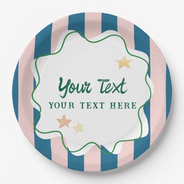Colorful Fun Green Stripes Star Party Supplies Paper Plates (Front)