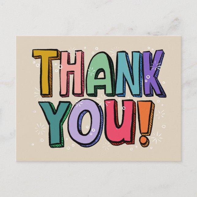 Colorful Fun Hand Lettered Thank You Postcard (Front)