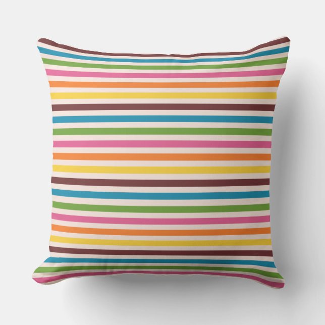 Colorful, Fun Horizontal Stripe Outdoor Pillow (Front)