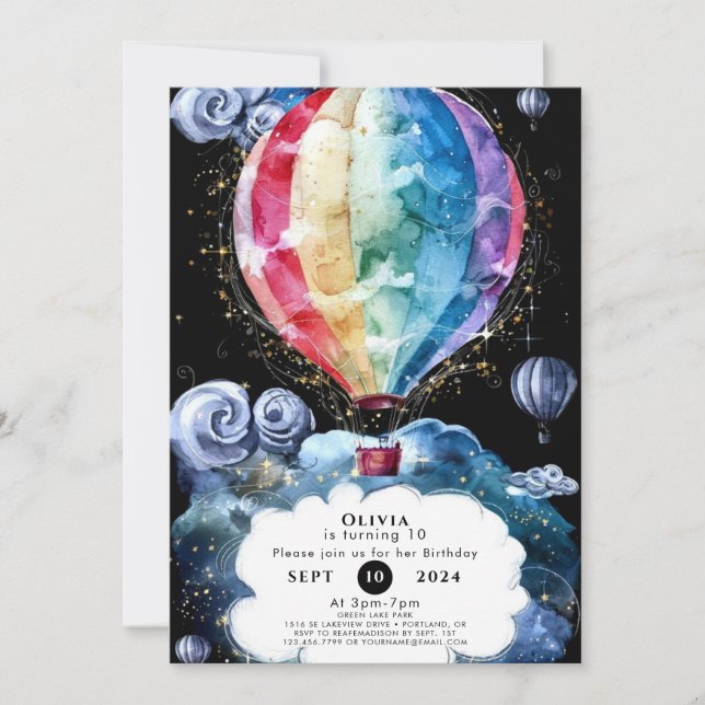 Colorful Fun Hot Air Balloon Birthday Invitation (Front)