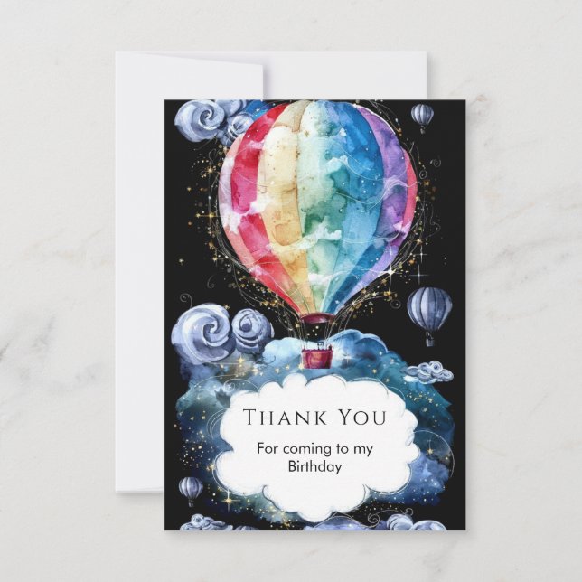 Colorful Fun Hot Air Balloon Birthday Thank You Card (Front)