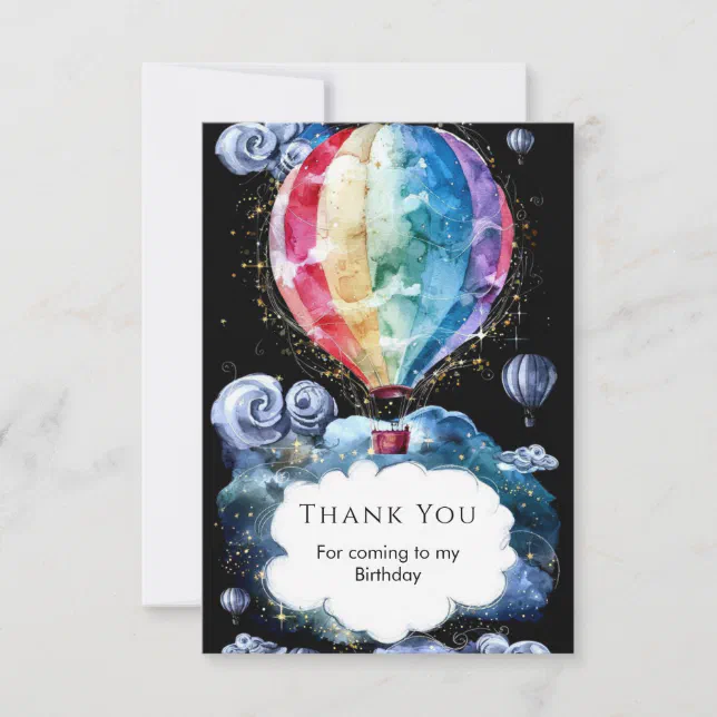 Colorful Fun Hot Air Balloon Birthday Thank You Card | Zazzle