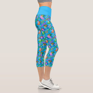 colorful fun Jack Russell Terriers dog pool party Capri Leggings
