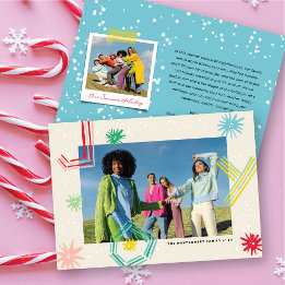 Colorful Fun Joyful Lines & Pom Poms Photo Holiday Card
