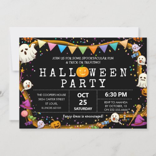 Colorful Fun Kids Halloween Party Invitation