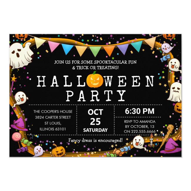 Colorful Fun Kids Halloween Party Invitation