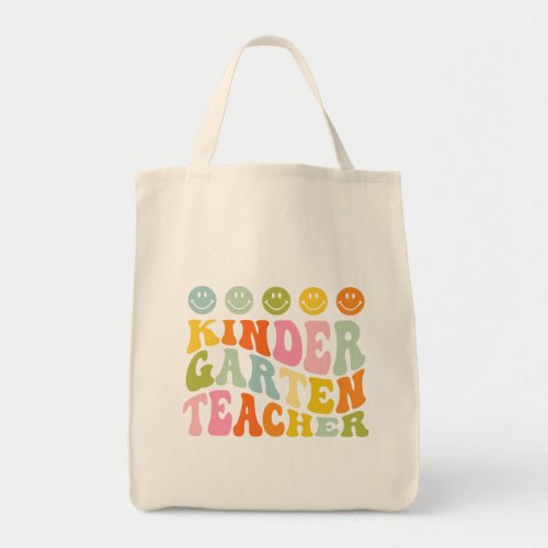 Colorful Fun Kindergarten Teacher Custom Name Tote Bag