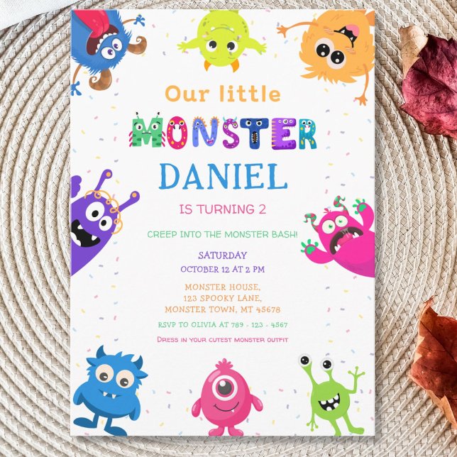 Colorful Fun Little Monster Birthday Party Invitation (Creator Uploaded)