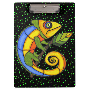 Colorful Fun Lizard Branch Dots Clipboard