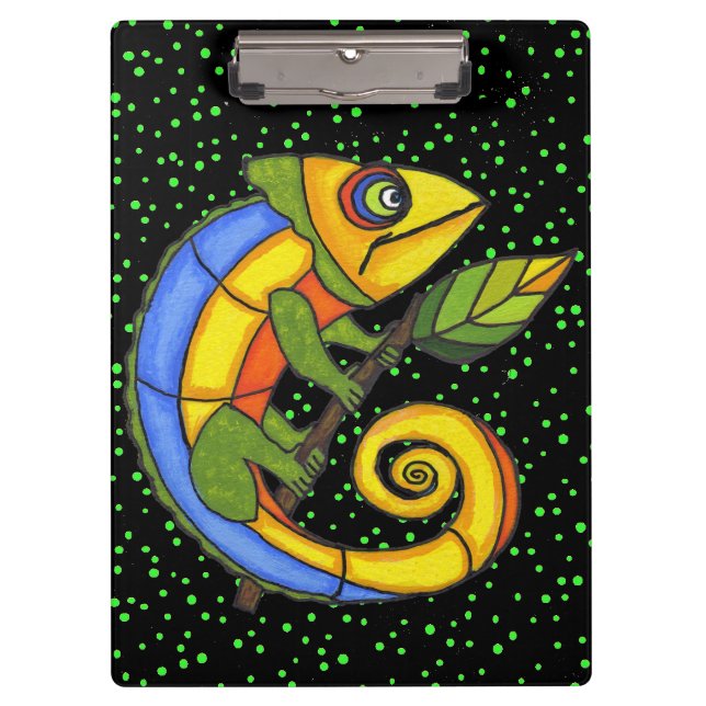Colorful Fun Lizard Branch Dots Clipboard (Front)