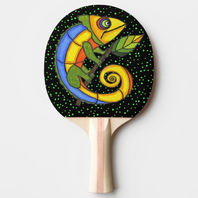 Colorful Fun Lizard Branch Dots Ping Pong Paddle (Front)