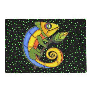 Colorful Fun Lizard Branch Dots Placemat