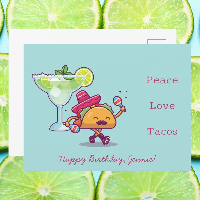 Colorful Fun Margaritas & Tacos Happy Birthday Postcard (Creator Uploaded)