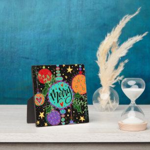 Colorful Fun Merry Ornaments Christmas Holiday Plaque