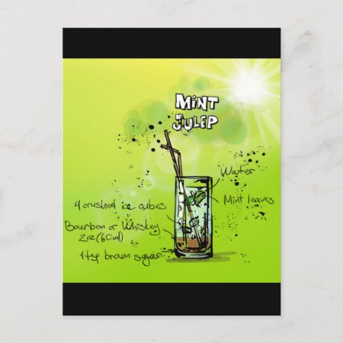 Colorful Fun Mint Julep Cocktail Recipe Postcard