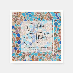 Colorful & Fun Mosaic Hello Thirty 30th Birthday Napkins