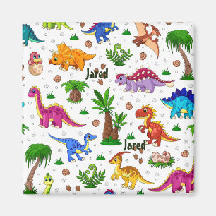 Colorful Fun Name Seamless Pattern Dinosaur Magnet