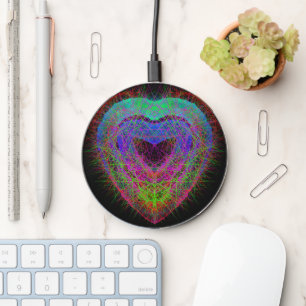 Colorful fun neon Graffiti sparkling heart design Wireless Charger